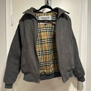 Vintage 80s Pacific Trail Sz: M Gray Wool Bomber Jacket. Nova Check Plaid Lining